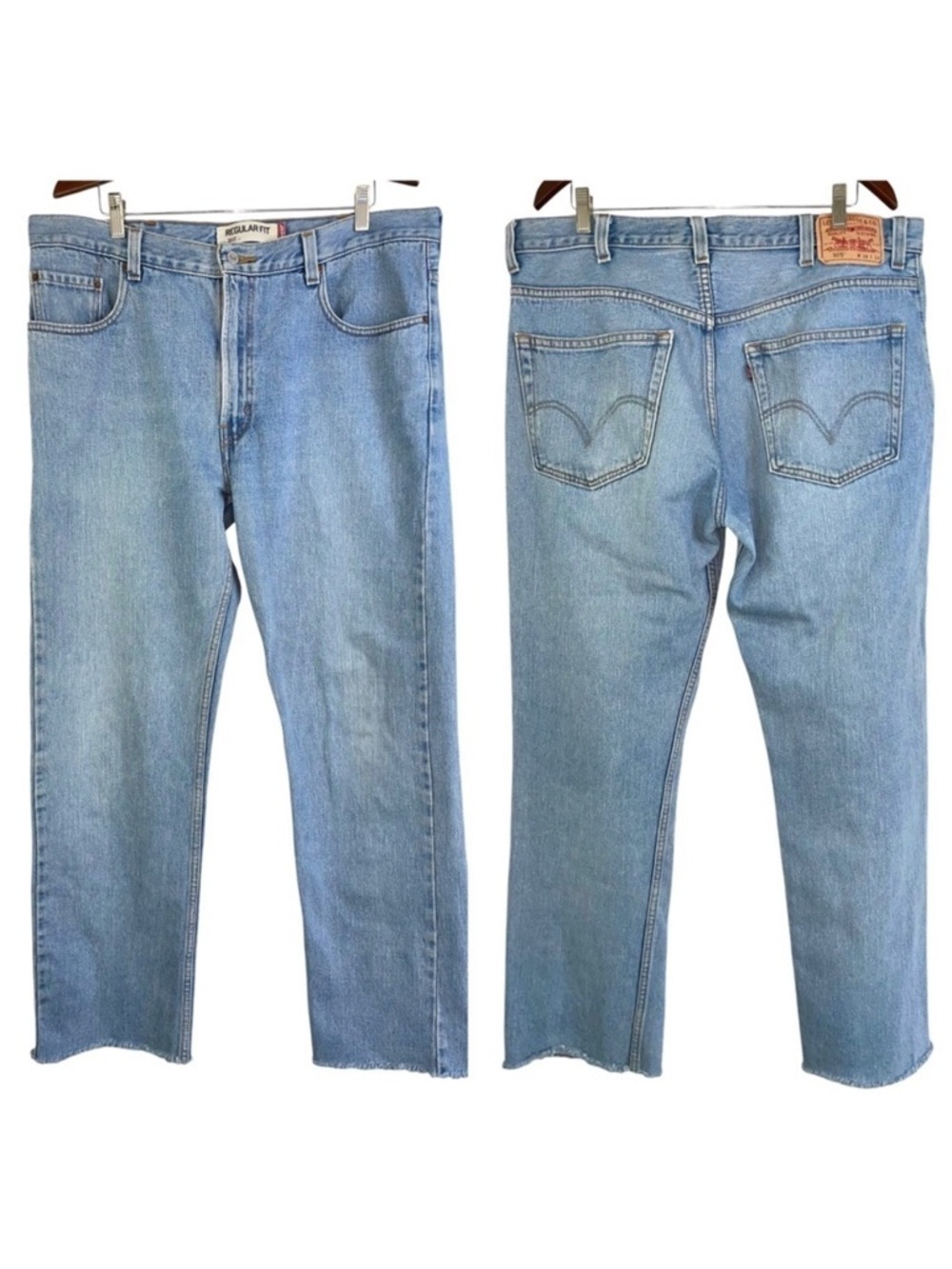 Levi’s 505 jeans vintage lightwash blue denim rigid 100% cotton red mens 38 x 34